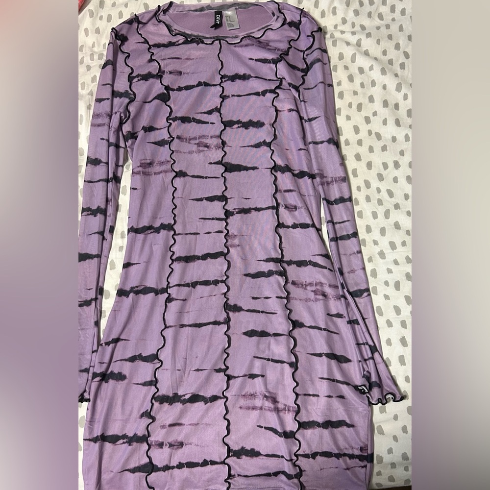 Purple and black stripped dress.
